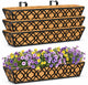 Y&M 4Pcs 30'' Railing Planter Box Set with Coconut Coir Liner, Flower Boxes with Adjustable Brackets, Large Metal Hanging Window Boxes for Fence, Deck, Balcony, and Outdoor Garden