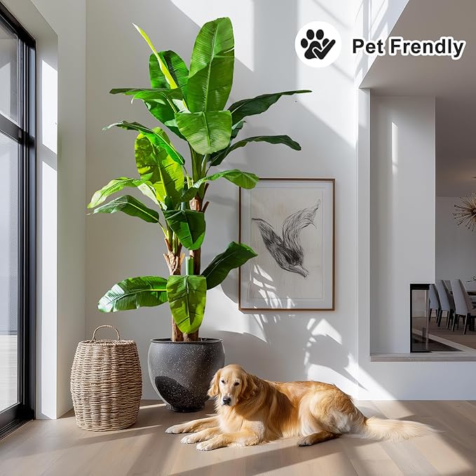 Artificial Banana Tree 7.2ft, Faux Tropical Palm Tree Plant with Realistic Leaves, Low Maintenance Indoor Outdoor Decor for Home Office Porch, in Nursery Pot