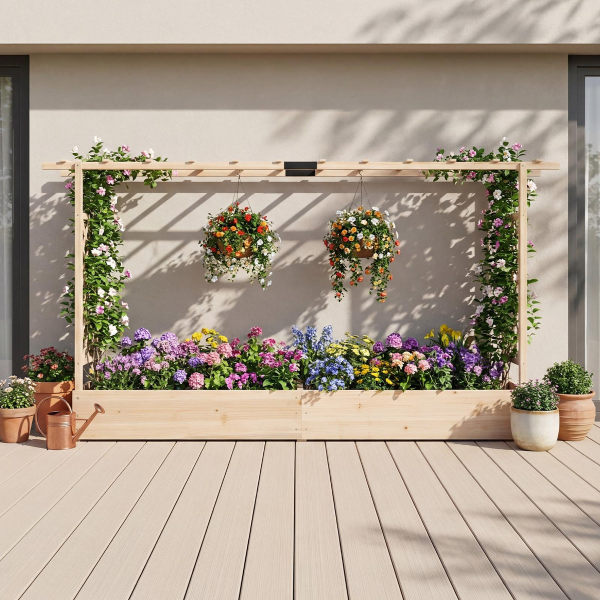 HAPPYGRILL 2 45" Raised Garden Bed with Trellis & Hanging Roof