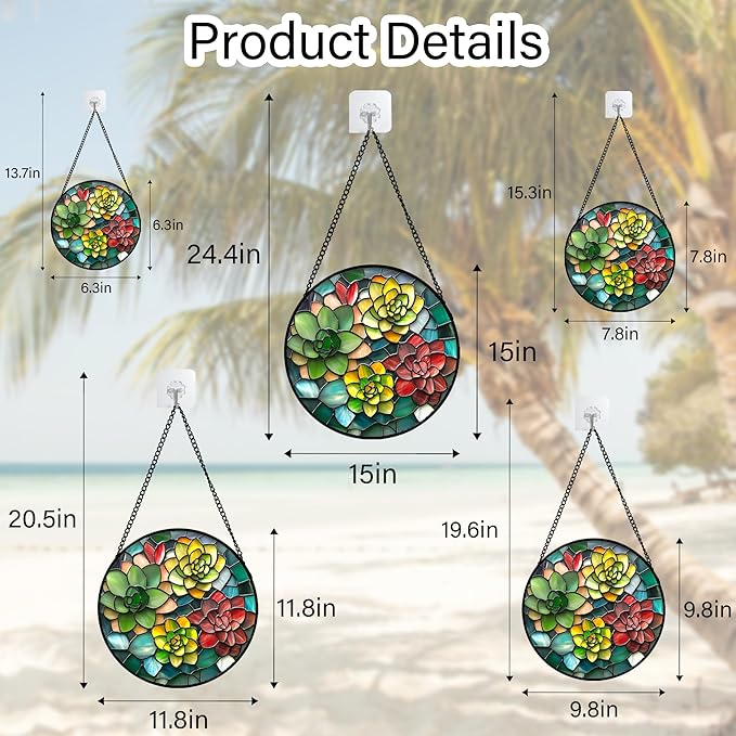 HWRHTR Stained Glass Window Hanging - Red Green Succulent Plants Suncatcher for Doors Window Home Sun Catchers Decor Christmas Mother's Day Birthday Gifts for Teacher Women Men Mom Nana 15 in