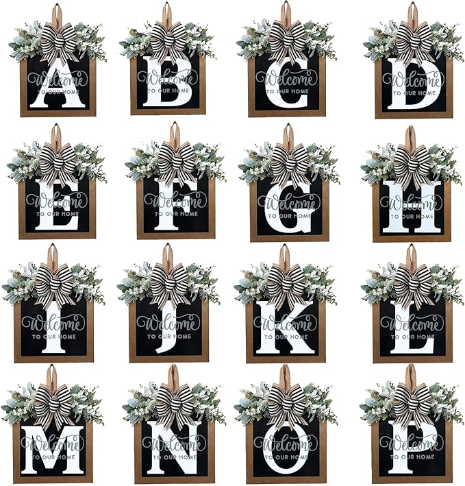 Last Name All Year Wreath, for Front Doors, Spring, Fall, 26 Last Name Letters All Year Round Wreaths, Suitable for Wedding Decorations, Home Porches, Farmhouses, Yards, Garden Decorations, Gifts (D)