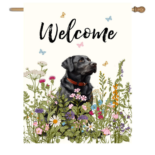 Floral Black Lab Garden Flag Spring Summer House Flags 28x40 Double Sided Flower Labrador Dog Yard Flags for Outside Lawn Large Outdoor Welcome Flags