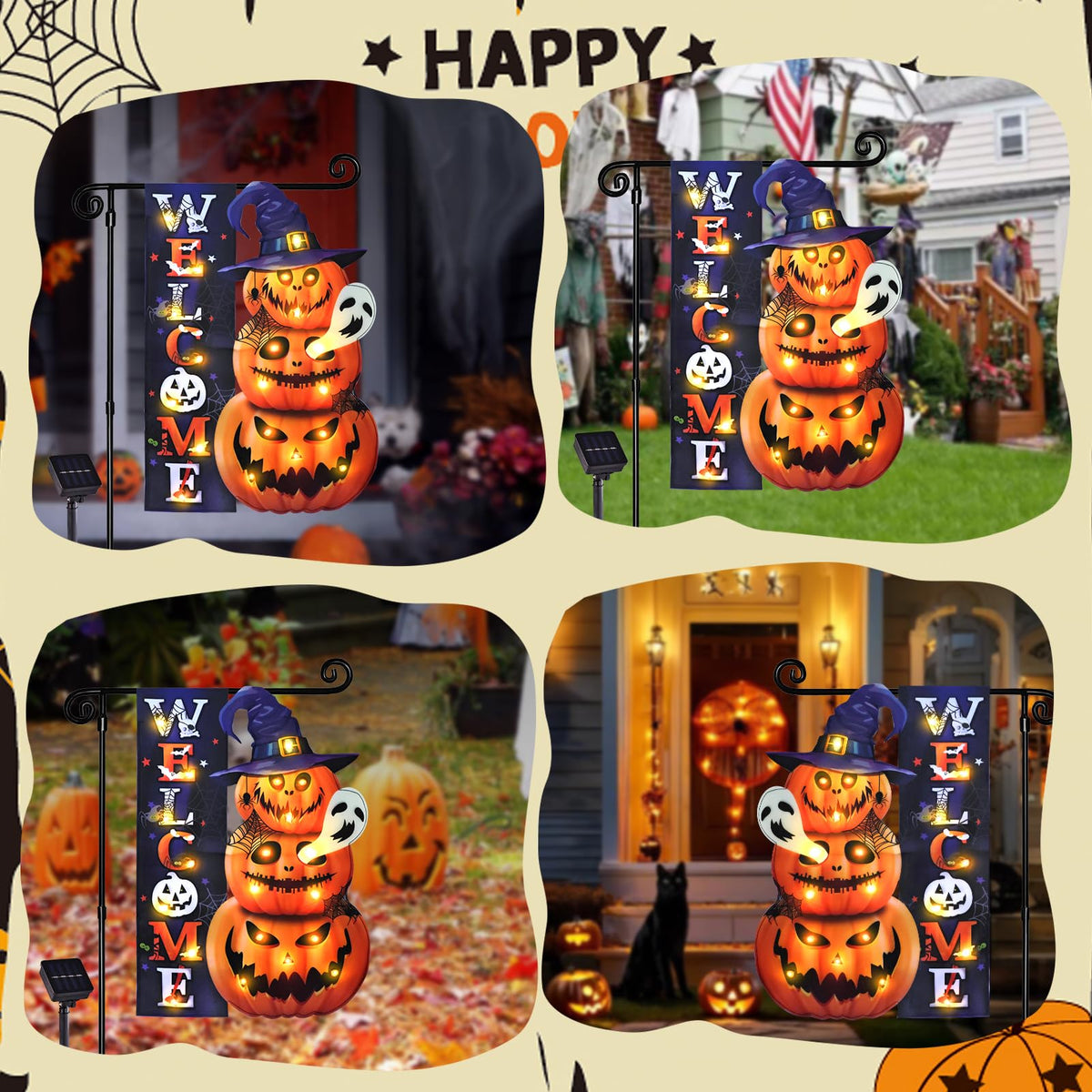 FLAGMESAGE Halloween Lighted Garden Flag, Pumpkin Yard Decor, 12x18 In