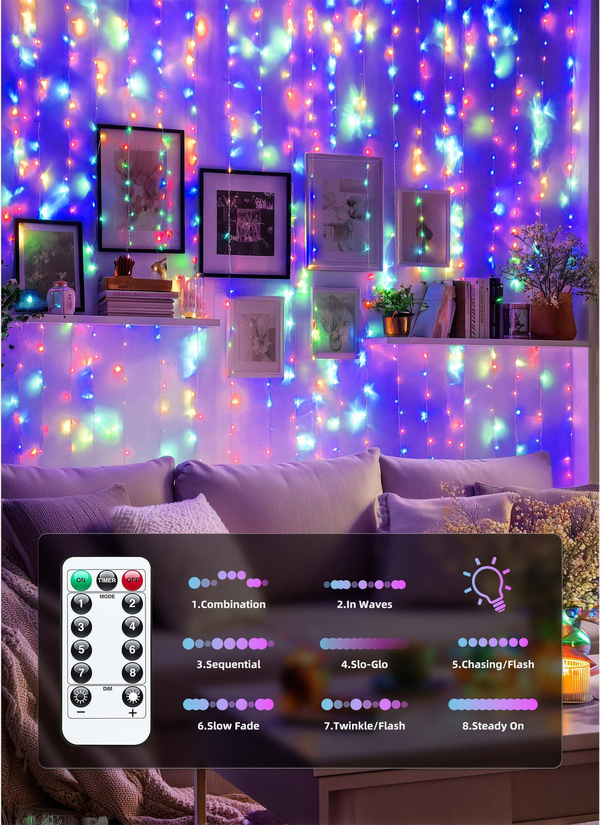 Brightown 300 LED Fairy Curtain Lights, 9.8ft x 9.8ft Curtain String Lights