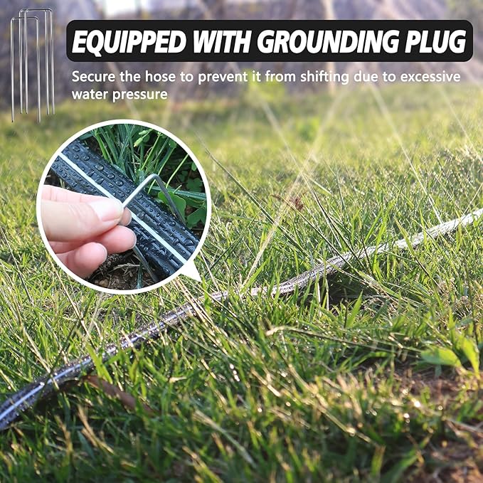 2-Pack Sprinkler Hose with Holes 15 Ft, Flat Soaker Hose 30 ft with Garden Staples, Drip Irrigation Hoses for Lawn, Watering Hose System (Black, 30 ft(15ftx2pack))