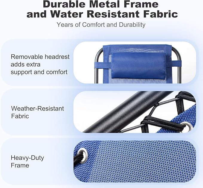 Nazhura Set of 2 Relaxing Recliners Patio Chairs Adjustable Steel Mesh Zero Gravity Lounge Chair Beach Chairs with Pillow and Cup Holder (Blue)