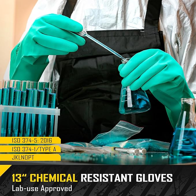 COOLJOB 18 Mil Chemical Resistant Nitrile Gloves 13" Long, Resist Household Acid, Alkali, Solvent and Oil, Latex Rubber Free