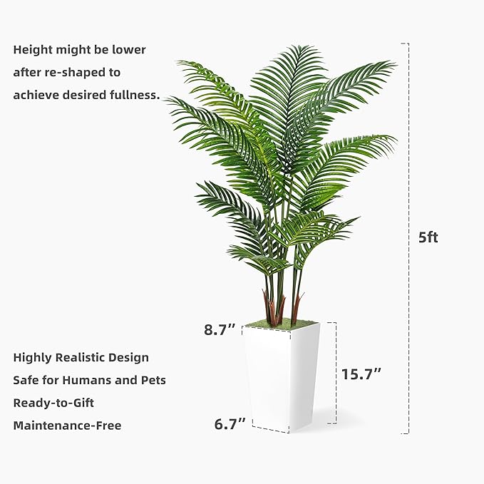 ASTIDY Artificial Palm Tree 5FT - Fake Tree with Black Tall Planter - Faux Tropical Areca Floor Plant in Pot - Artificial Silk Plant for Home Office Living Room Decor Indoor