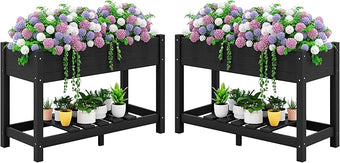 SERWALL Raised Garden Bed with Legs Set of 2, 43"×17"×30" Large HDPE Elevated Planter Box for Vegetables Flower Herb Patio, All Weather Use-Black