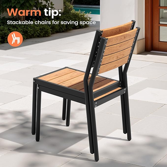 Pellebant Stackable Outdoor Dining Chairs Set of 4, Aluminum Patio Chairs with Armless, All-Weather for Garden, Lawn, Deck, Porch and Yard, Brown