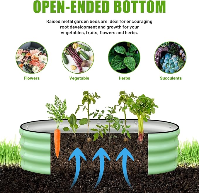 SnugNiture Galvanized Raised Garden Bed, 4x2x1ft Oval Metal Planter Box for Planting Outdoor Plants Vegetables