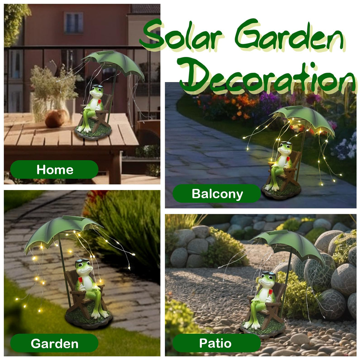 ASDFG Solar Red Wine Frog Statue Umbrella LED Lantern Waterproof Yard Decor