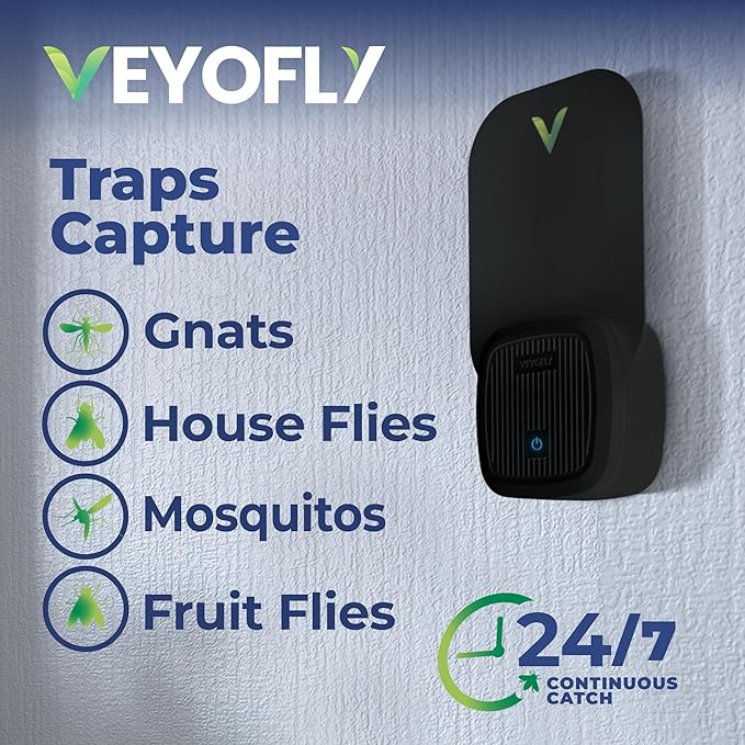 VEYOFLY Fly Trap Indoor, Fruit Fly Traps for Indoor, (1 Device + 3 Refills) Gnat Traps for House, Fly Catcher, Plug in Light Flying Insect Trap, Bug Light Killer, Fly Trap