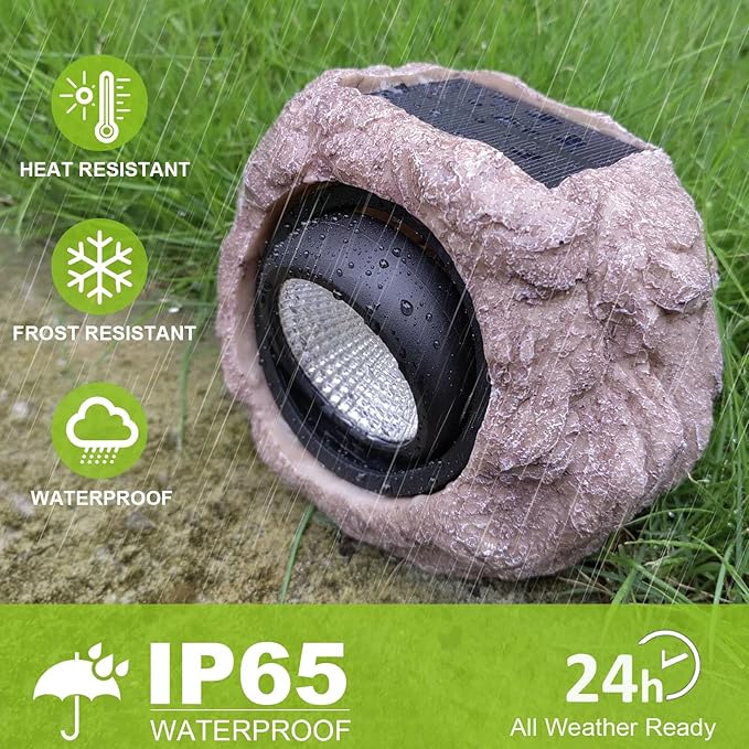 Solar Garden Rock Lights Outdoor - IP65 LED Waterproof Solar Spotlight, Solar Powered Landscape Lights Decorative Garden Stone Light for Pathway, Walkway, Yard, Patio (4 Pack)