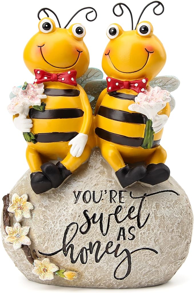 Bee Statue for Garden Decorations Honey Bee Figurine for Outdoor Patio Lawn Porch Yard Backyard Outside Indoor Shelf Table Home Decor Garden Sculptures & Statues Holiday Spring Summer Bee Gift