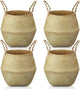 Qunclay 4 Pcs Woven Seagrass Baskets Belly Basket Folding Boho Natural Plant Pot with Handles Round Decorative Wicker Large Indoor Planter for Home Outdoor Tree Planters Decor (XL,12''dx13.8''h)