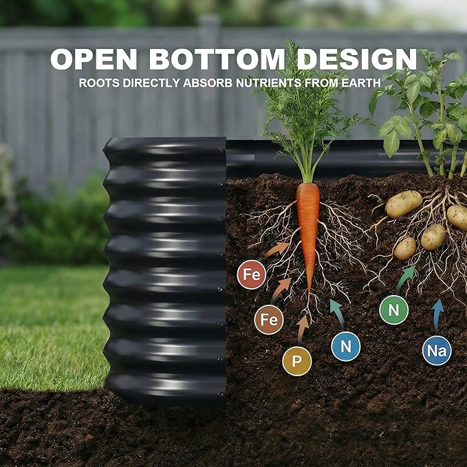 AHEONLAR 2 Pack 4×2×2ft Galvanized Raised Garden Beds Outdoor, Oval Sturdy and Durable Planter Boxes for Vegetables, Fruits, Flowers and Plants, Easy Assembly, Black