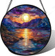 Stained Glass Window Hanging - Blue Purple Lake View Suncatcher for Door Terrace Garden Home Decor Sunset Landscape Sun Catcher Birthday Gifts for Lovers Women Men Dad Mom Nana 7.8 in