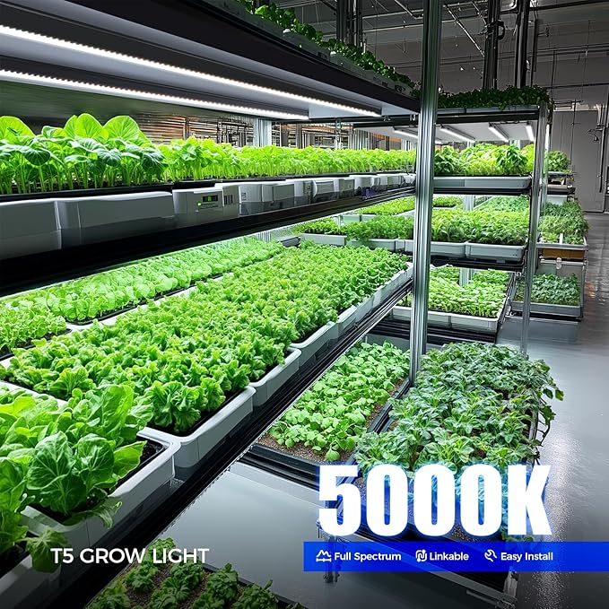 Barrina T5 Plant Lights for Indoor Growing, 4FT 160W (8 X 20W) Led Grow Light with Magnetic Design, Full Spectrum Grow Light Strip with Black Cover, Plug and Play, 5000K, 8 Packs
