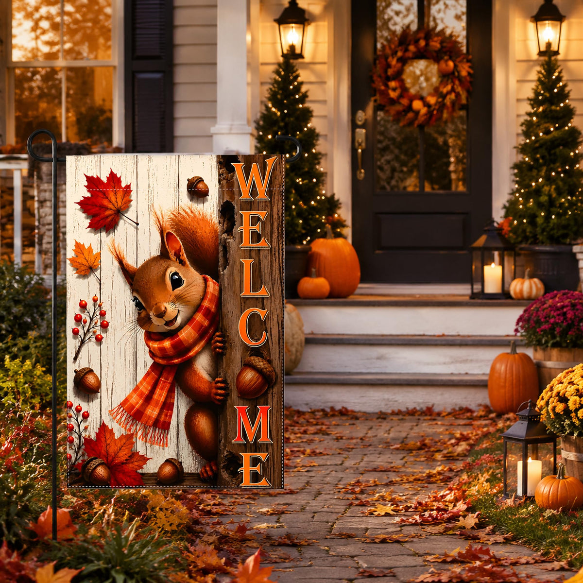 Fall Decor - Squirrel Welcome Garden Flag | Thanksgiving Decorations