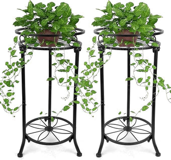 YHIJURS 2 Pack Plant Stand Indoor Outdoor,20.3'' 2-Tier Metal Tall Plant Stands,Flower Pot Holder, Plant Rack, Display Shelf for Home Garden Office Patio Balcony