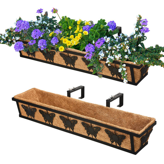 TPHUC 2-Pack 24IN Window Box Railing Hanging Planter Coco Liner Basket, S2