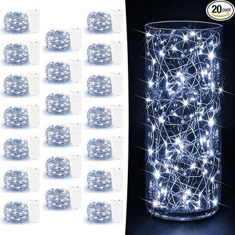 20 Pack Fairy Lights Battery Operated 7ft 20 LED Mini Fairy String Lights Waterproof Copper Wire Firefly Starry Lights for Wedding Party Mason Jars Christmas Decorations, Cool White
