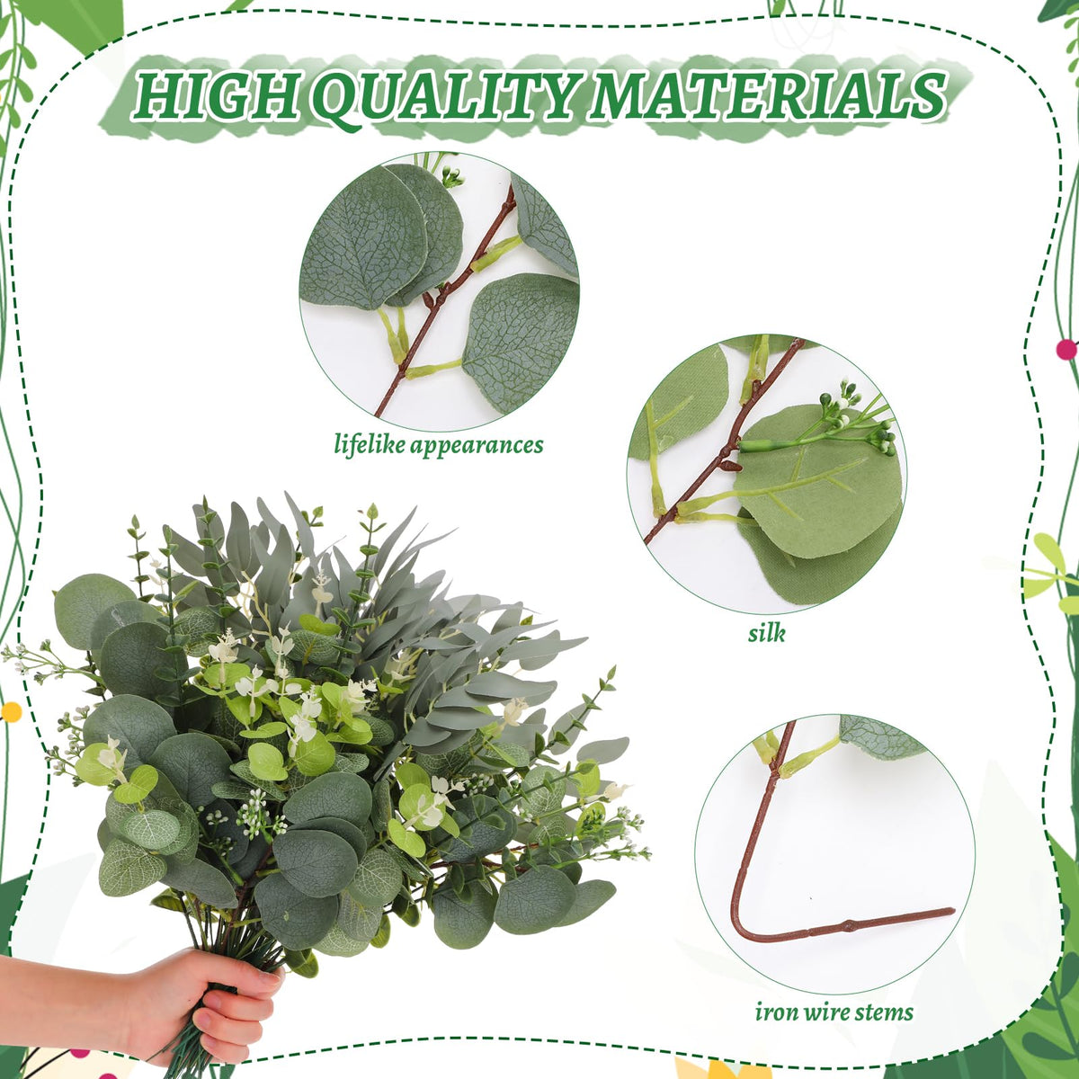 Ovveroche Artificial Eucalyptus Stems Bulk - 4 Kinds Mixed Realistic Greenery with Bendable Stems, Waterproof Silver Dollar Silk Eucalyptus for Wedding Bouquet, Floral Arrangement, Vase Home Decor