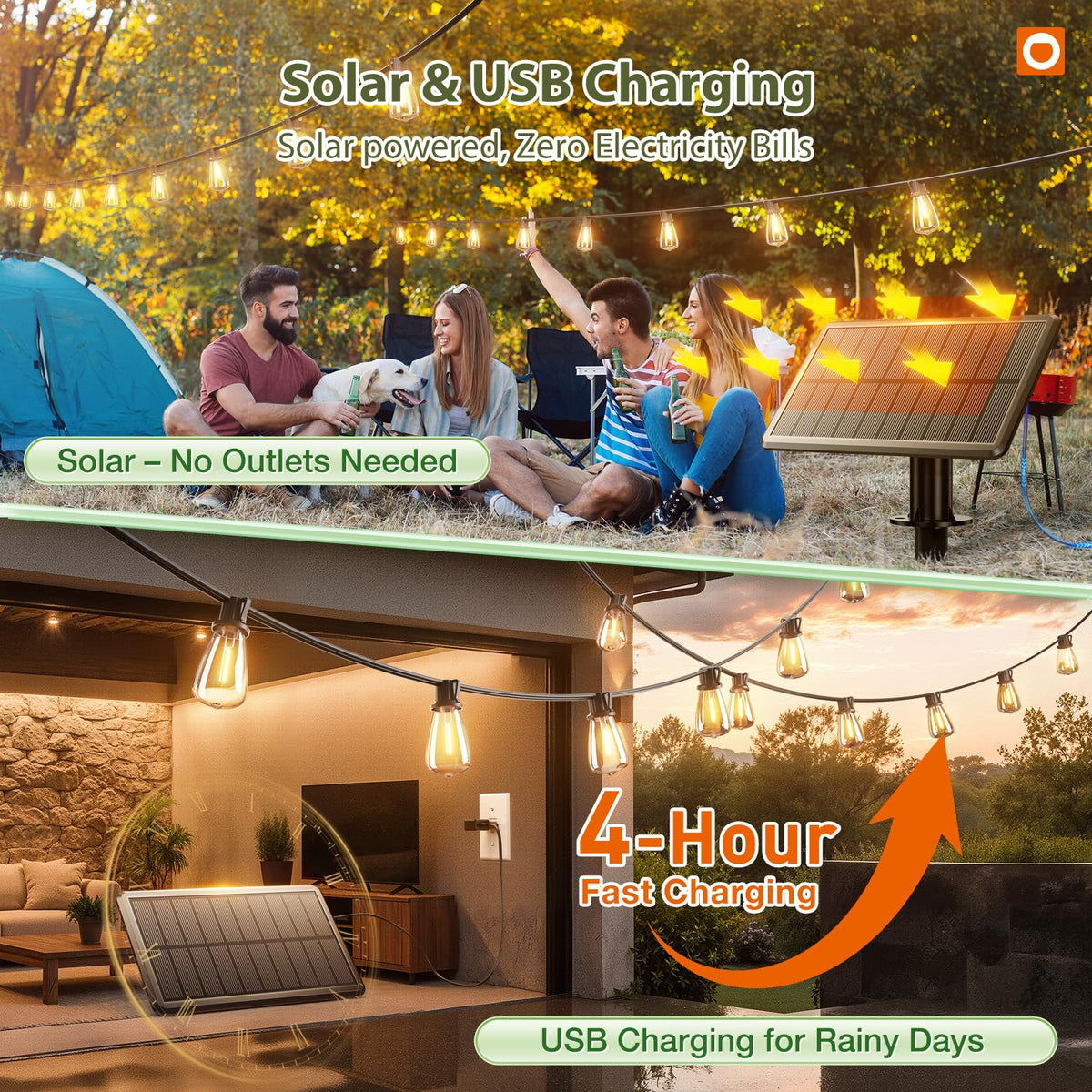 addlon 33FT(27+6) Solar String Lights Outdoor, Waterproof Dimmable 9+1 LED