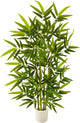 Artificial Bamboo Tree, 4ft Tall Faux Bamboo Plant with White Planter, Fake Trees with 4 Trunks and Lifelike Leaves for Indoor Outdoor Home Office Décor