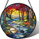 Stained Glass Window Hanging, Red Tree Abstract Sunset Lake Sun Catcher for Window Home Decor Landscape Suncatcher Mother's Day Birthday Gifts for Women Men Mom and Nana 9.8 in