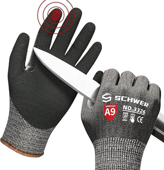 Schwer ProGuard Highest Level Cut Resistant Work Gloves PR3326 for Extreme Protection，ANSI A9 Cut Gloves with Reinforced Thumb, Non Slip, Non PFAS, Durable, Touch-screen, Black 1 Pair（XXL）