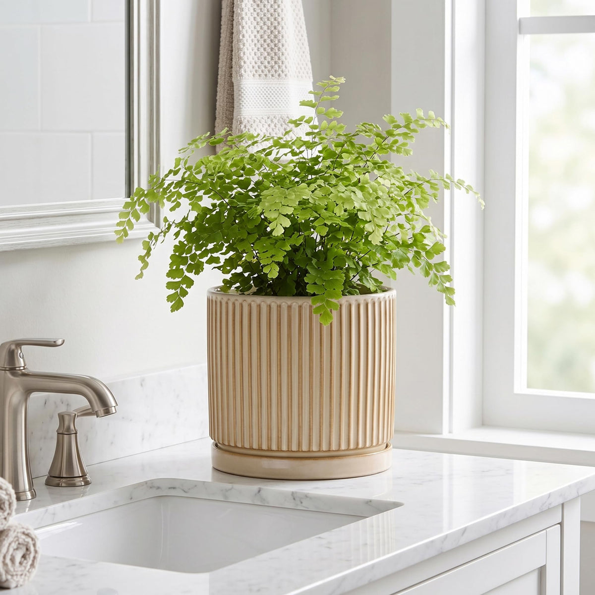 Wliror 8 Inch Flower Pot, Ceramic Planters, Round Plant Pot, Beige