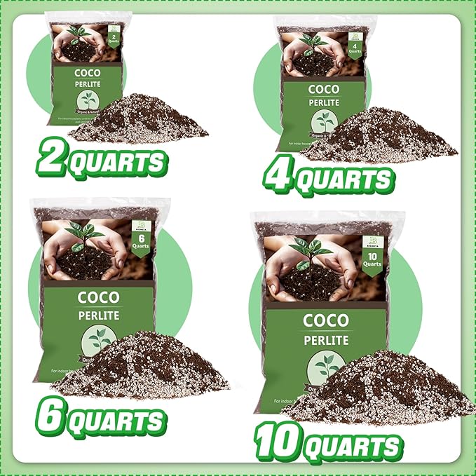 Coco Coir Perlite Mix - Retain Moisture, Improve Drainage & Aeration - Coco Peat Perlite Potting Mix, Loose Organic Potting Soil for Indoor Plants, 6 Quarts