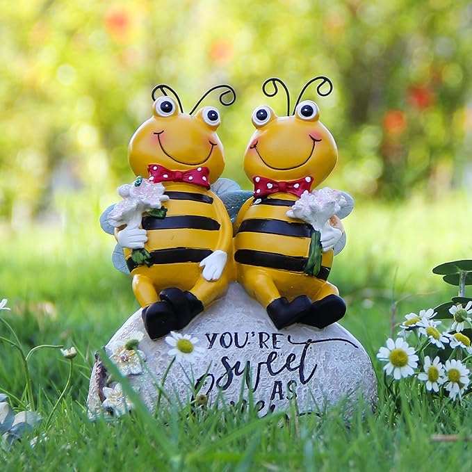 Bee Statue for Garden Decorations Honey Bee Figurine for Outdoor Patio Lawn Porch Yard Backyard Outside Indoor Shelf Table Home Decor Garden Sculptures & Statues Holiday Spring Summer Bee Gift