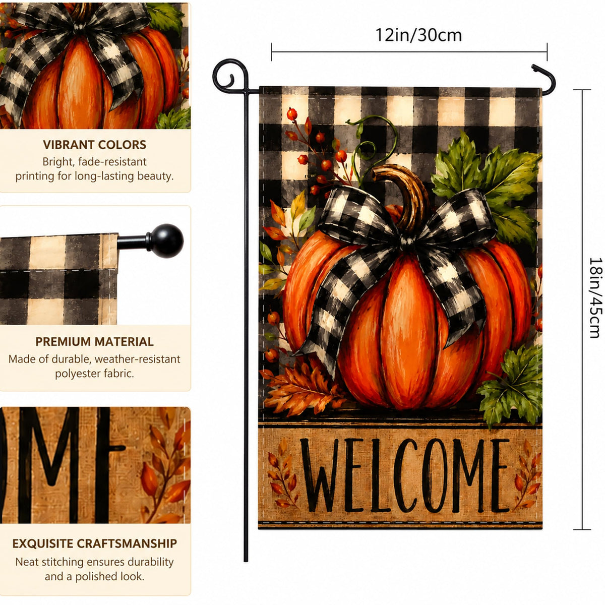 Fall Decor - Pumpkin Welcome Garden Flag | Thanksgiving Decorations