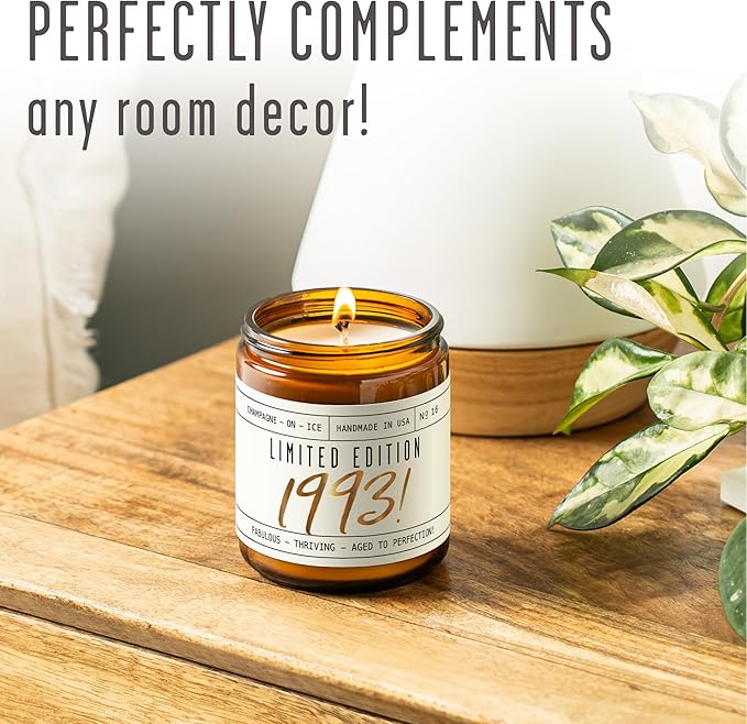33rd Birthday Gifts for Women - 'Limited Edition 1993' Soy Candle, w/Champagne on Ice I 33 Birthday Gift for Her Ideas I 9oz Reusable Jar, 50Hr Burn, Made in USA