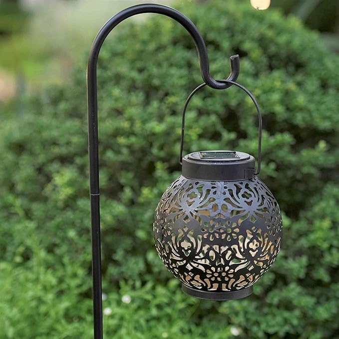 Set of 2 Solar Lantern Outdoor Hanging Decorative Lights for Garden Patio Porch Decorations. (Black)