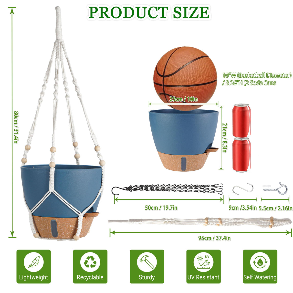 Fielda 10 Inch Self Watering Hanging Planters for Indoor Plants, 2 Pack