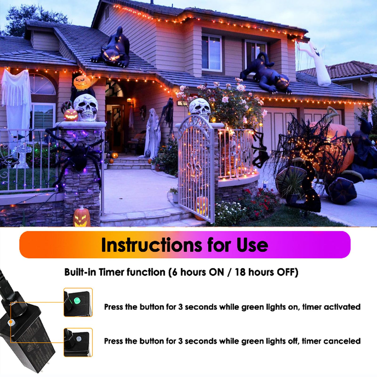 200 LED Connectable String Lights with Remote, Halloween Lights Outdoor