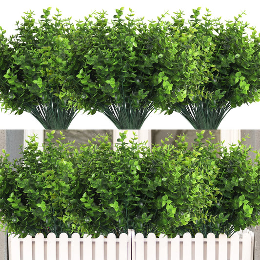 RECUTMS Artificial Boxwood Stems Fake Eucalyptus Plants UV Resistant 12Pcs