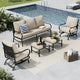 MFSTUDIO 5 Pieces Patio Conversation Sets,Outdoor Metal Furniture Sofas with 1 x 3-Seat Sofa, 2 x Rocking Chairs,2 x Ottoman,Wrought Iron Frame with Beige Cushion for Patio Courtyard Balcony