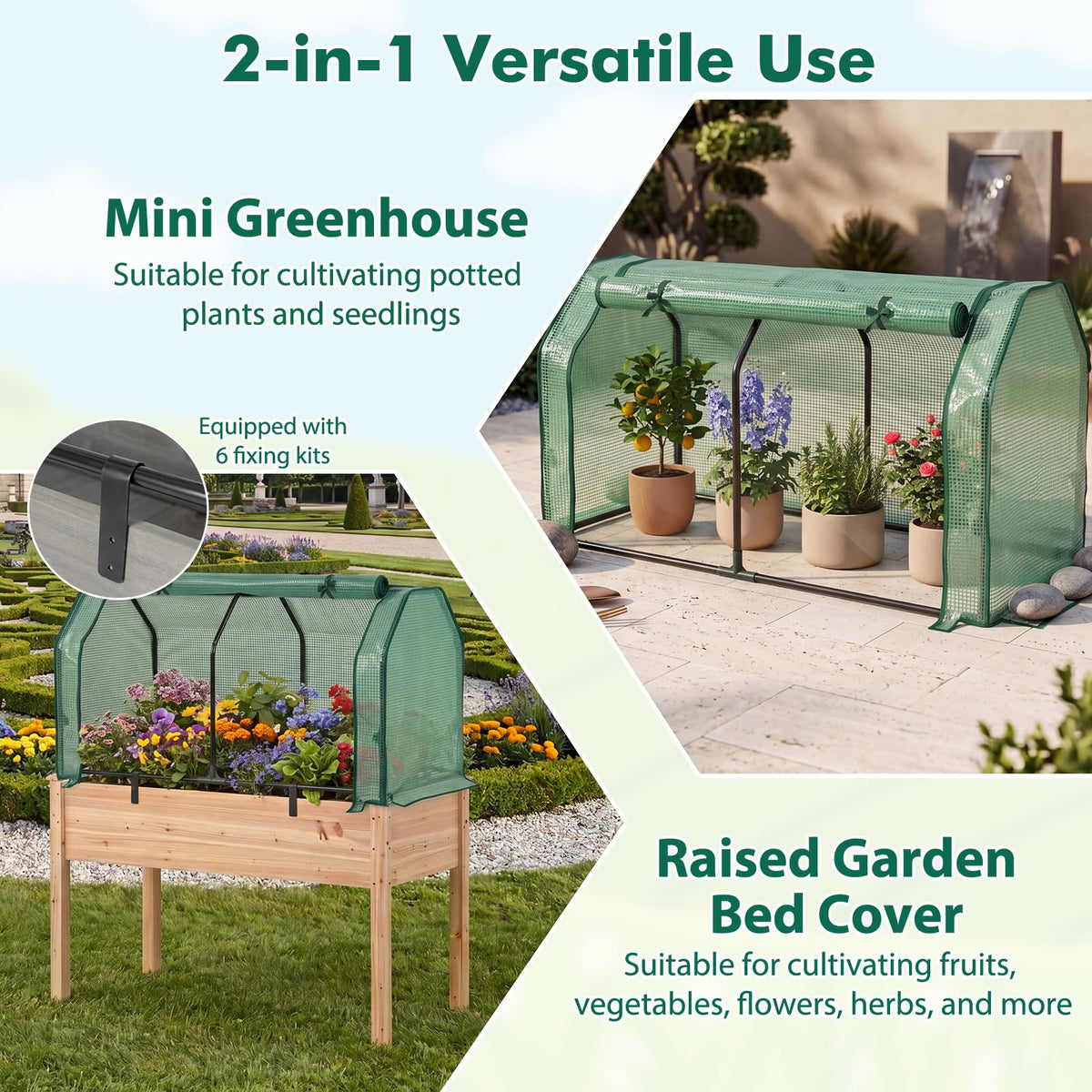 Happygrill Portable Mini Greenhouse with Roll-up Zipper Door & PE Cover