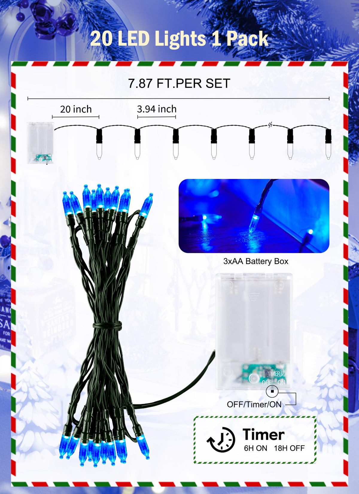 Brightown 8ft 20LED Battery Operated Christmas String Lights with Timer