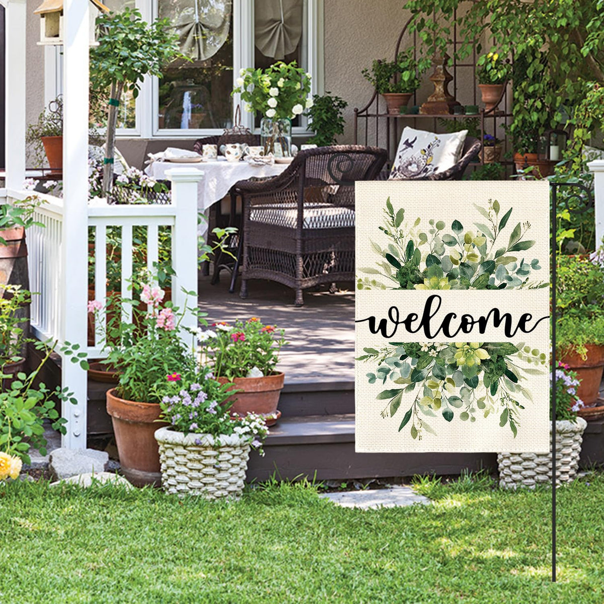AVOIN colorlife Spring Summer Floral Welcome Garden Flag Outside 12x18 Inch