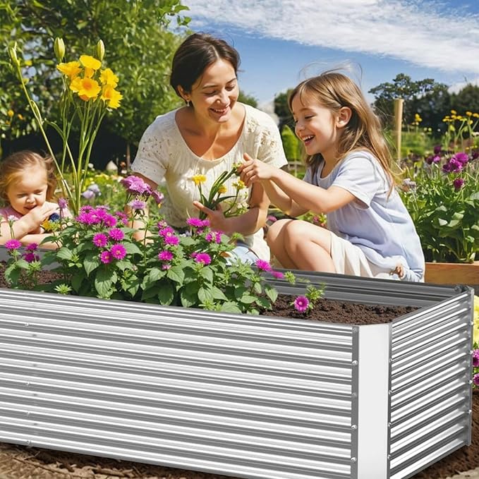2 Pack Tall 4x2FT Corrugated Galvanized Steel Raised Garden Bed Outdoor, Metal Above Ground Garden Bed for Vegetables and Flowers, Rectangle Raised Beds for Gardening