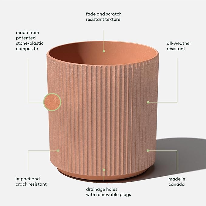 Veradek Demi Series Round Planter for Porch, Patio, Backyard | Durable Plastic-Stone Composite Material | Modern Décor for Tall Plants, Flowers