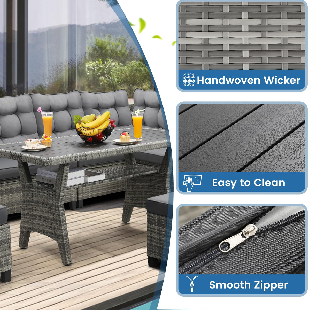 KROFEM 6 Piece Patio Furniture Set, Dining and Conversation Set
