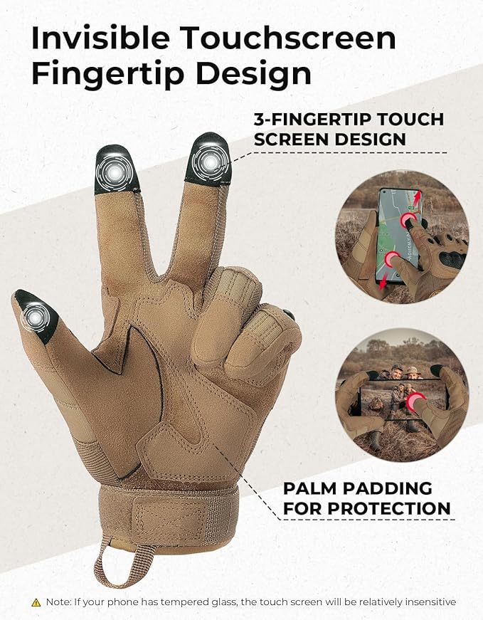 KEMIMOTO Tactical Gloves for Men, Touchscreen Motorcycle Gloves with Hard Shell & Palm Padding for Sports Motorcycle Cycling Tactical Airsoft Paintball Hunting Hiking Camping Climbing