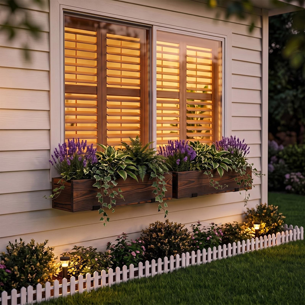 Novabright 24 Inch Wood Window Planter Box with L-Bracket,Wood Color